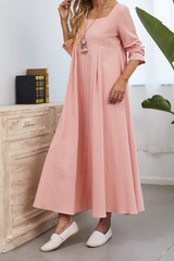 Casual  Simplicity Solid Square Collar A Line Dresses