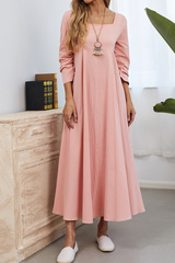Casual  Simplicity Solid Square Collar A Line Dresses