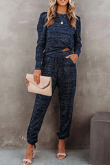 Casual Draw String O Neck Long Sleeve Two Pieces