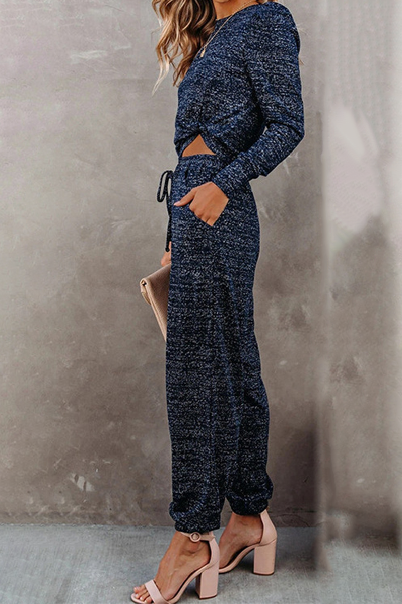 Casual Draw String O Neck Long Sleeve Two Pieces