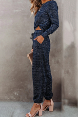 Casual Draw String O Neck Long Sleeve Two Pieces