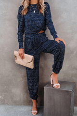 Casual Draw String O Neck Long Sleeve Two Pieces