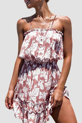 Casual Floral Buckle Flounce Spaghetti Strap Waist Skirt Dresses