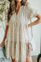 Casual Floral Buckle Flounce V Neck A Line Dresses