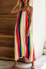 Casual Elegant Striped Split Joint O Neck A Line Dresses