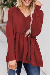Casual Solid Patchwork Buckle V Neck Tops(7 colors)