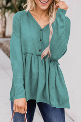 Casual Solid Patchwork Buckle V Neck Tops(7 colors)