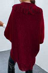 Casual Elegant Striped Tassel Split Joint Turndown Collar Tops Sweater