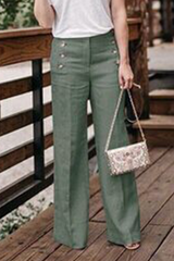 Casual Solid Buckle Straight High Waist Wide Leg Solid Color Bottoms