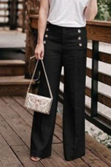 Casual Solid Buckle Straight High Waist Wide Leg Solid Color Bottoms