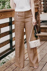 Casual Solid Buckle Straight High Waist Wide Leg Solid Color Bottoms