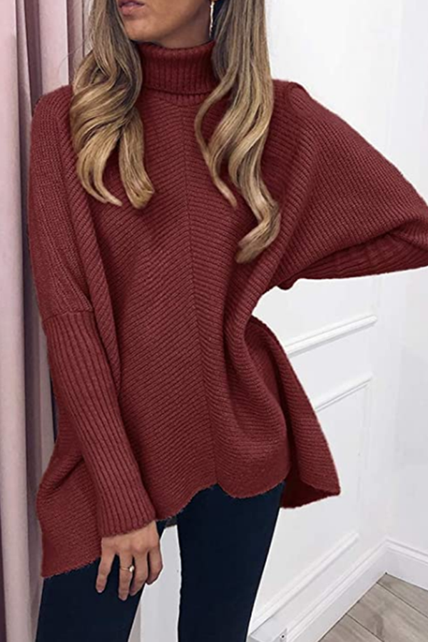 Casual Solid Split Joint Basic Turtleneck Tops Sweater