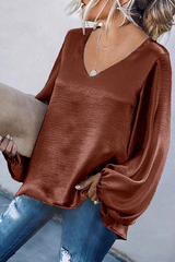 Fashion Casual Solid Split Joint Fold V Neck Tops(5 colors)