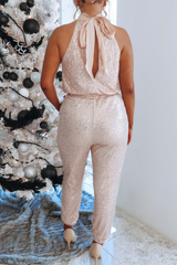 Casual Solid Split Joint Halter Harlan Jumpsuits