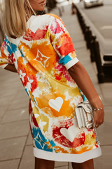 Casual Print Split Joint V Neck Straight Dresses