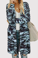Casual Camouflage Print Split Joint Pocket V Neck Outerwear
