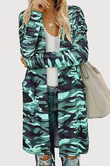 Casual Camouflage Print Split Joint Pocket V Neck Outerwear