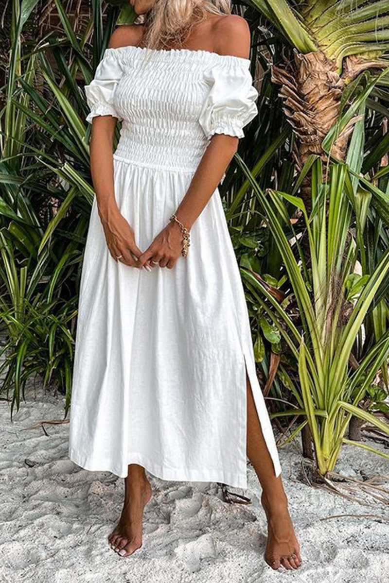 Casual Solid Split Joint Off the Shoulder Waist Skirt Dresses