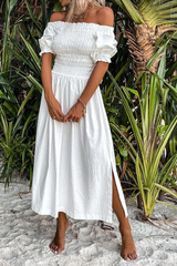 Casual Solid Split Joint Off the Shoulder Waist Skirt Dresses