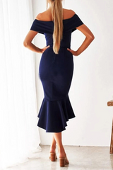 Casual Solid Flounce Off the Shoulder Trumpet Mermaid Dresses(3 colors)