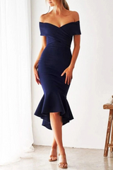 Casual Solid Flounce Off the Shoulder Trumpet Mermaid Dresses(3 colors)