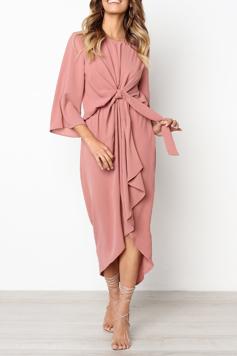 Casual Solid Split Joint O Neck Irregular Dress Dresses