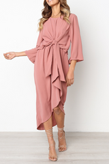 Casual Solid Split Joint O Neck Irregular Dress Dresses