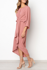 Casual Solid Split Joint O Neck Irregular Dress Dresses