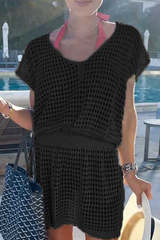 Casual Solid Mesh V Neck Waist Skirt Dresses