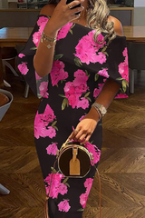 Casual Print Split Joint Off the Shoulder Pencil Skirt Dresses(7 colors)