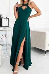 Fashion Solid Slit Halter Cake Skirt Dresses