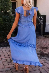 Casual Solid Split Joint V Neck Cake Skirt Dresses
