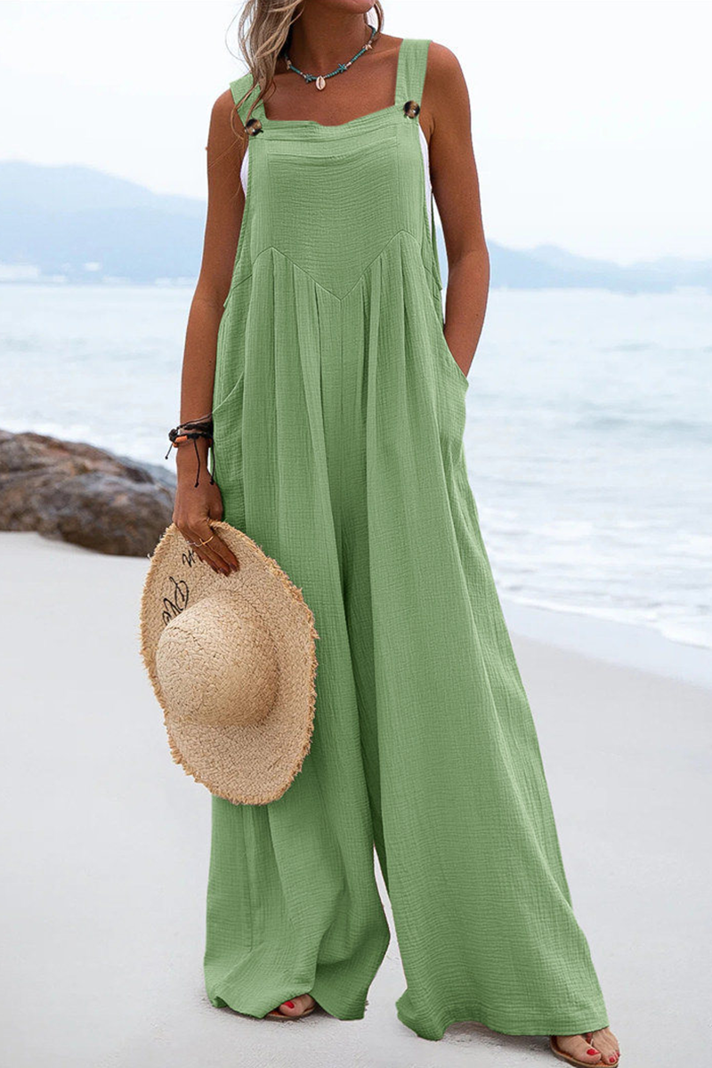Casual Solid Split Joint Square Collar Loose Jumpsuits