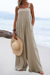 Casual Solid Split Joint Square Collar Loose Jumpsuits
