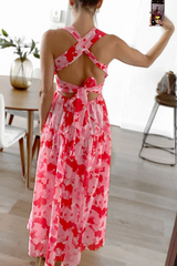 Fashion Print Split Joint Spaghetti Strap Cake Skirt Dresses