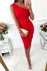 One Shoulder Tie Waist Pencil Skirt