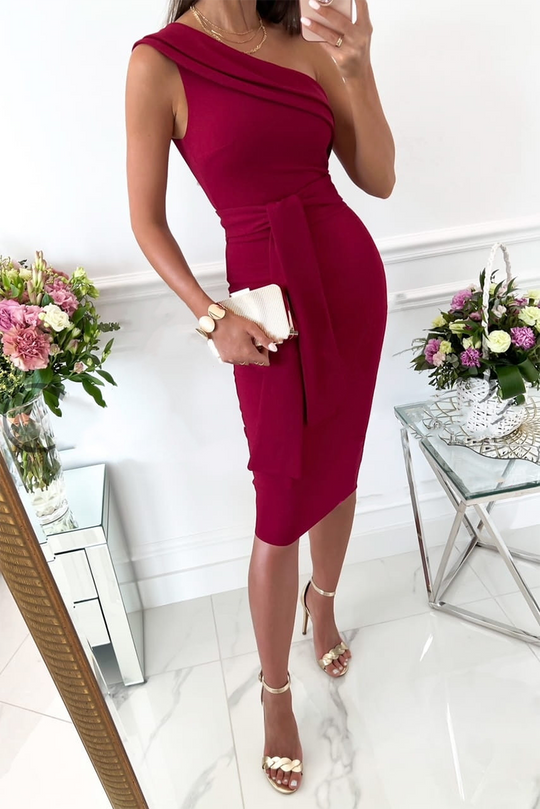 One Shoulder Tie Waist Pencil Skirt