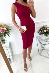One Shoulder Tie Waist Pencil Skirt