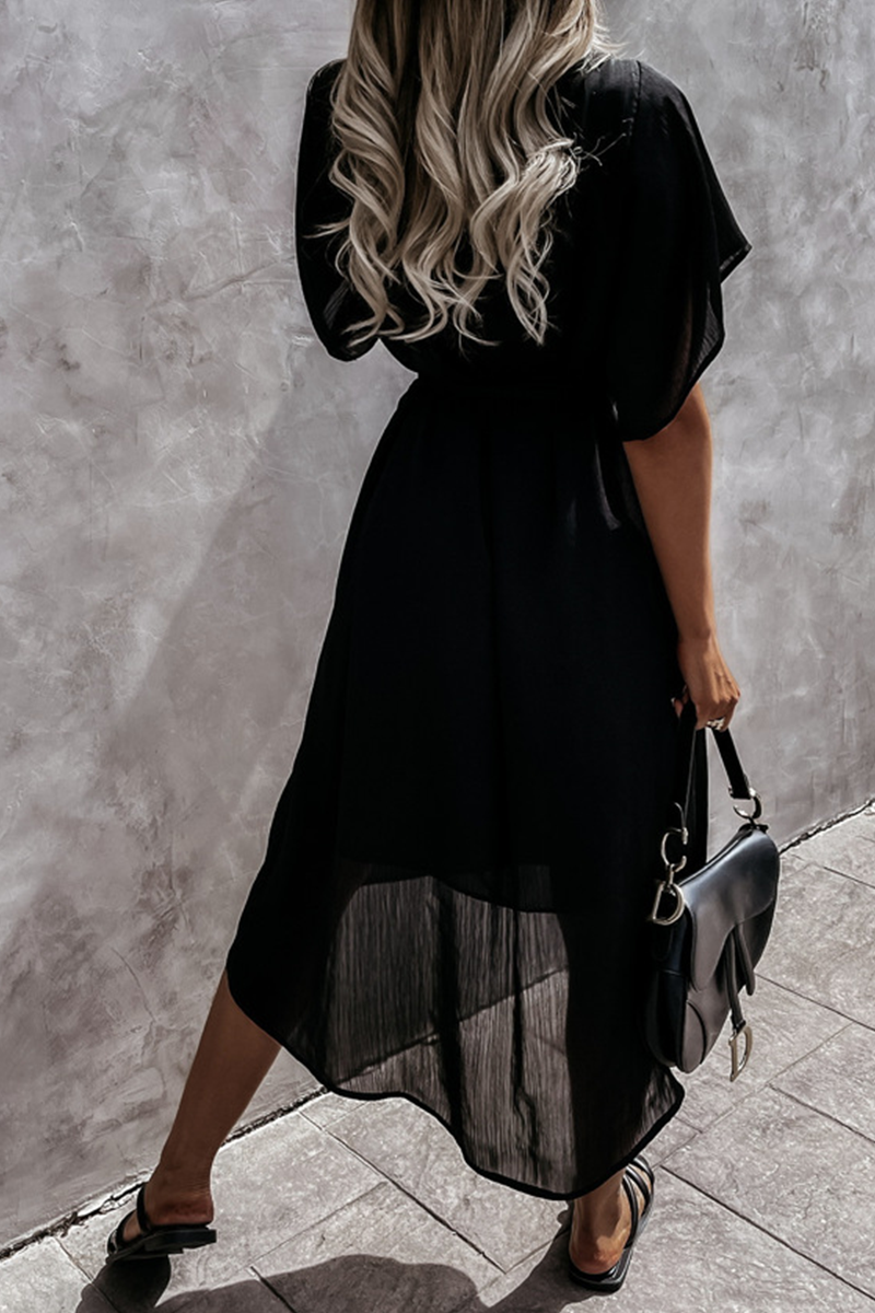 V Neck Bat Sleeve Midi Dress