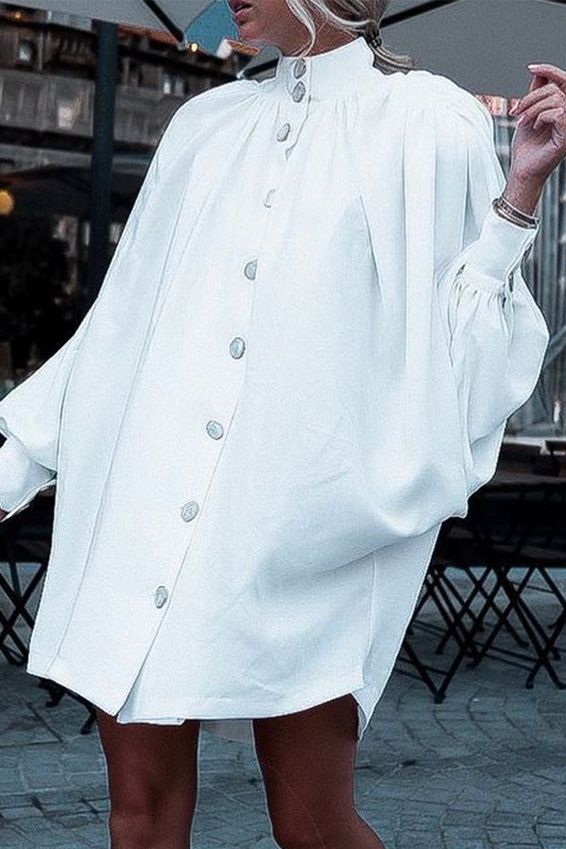 Casual Solid Buckle Half A Turtleneck Shirt Dress Dresses(5 colors)