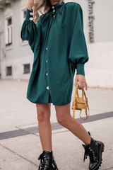 Casual Solid Buckle Half A Turtleneck Shirt Dress Dresses(5 colors)