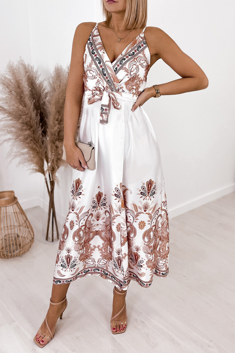 Paisley Print V Neck Slip Maxi Dress