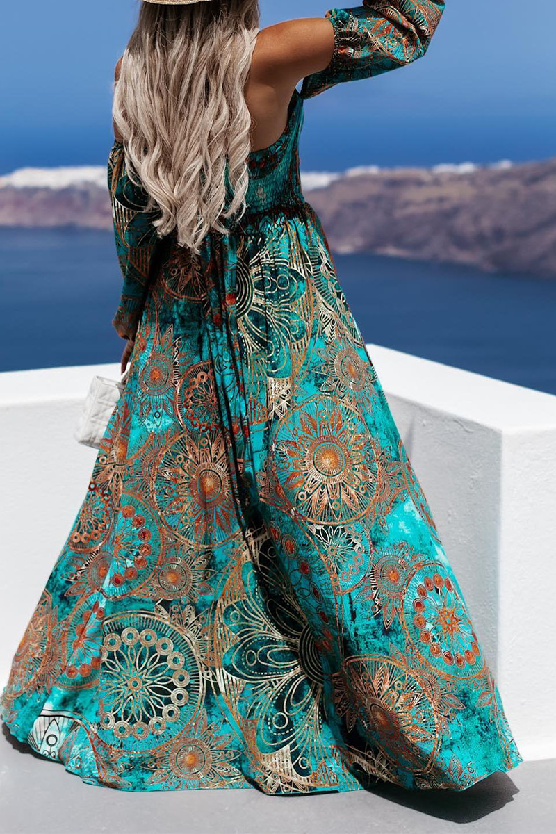 Print Off Shoulder Slit Maxi Dress
