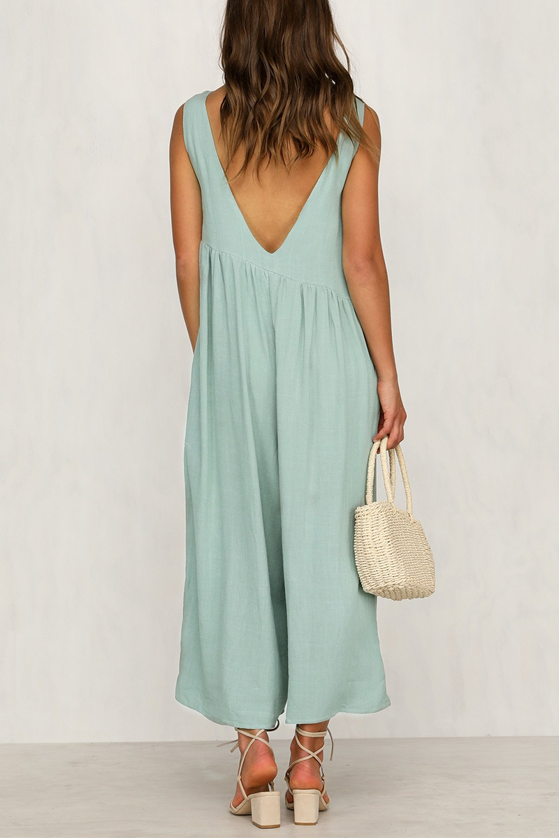 Casual Solid Patchwork Square Collar Straight Jumpsuits(6 Colors)