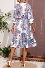 Fashion Print Patchwork V Neck Waist Skirt Dresses