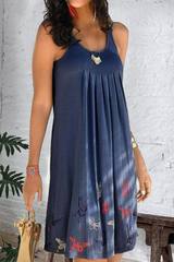 Casual Print Patchwork U Neck Cake Skirt Dresses(7 colors)
