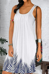 Casual Print Patchwork U Neck Cake Skirt Dresses(7 colors)