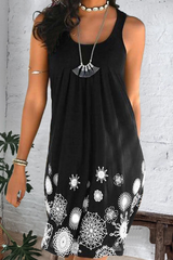 Casual Print Patchwork U Neck Cake Skirt Dresses(7 colors)