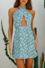 Fashion Print Hollowed Out Halter Pencil Skirt Dresses