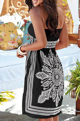 Vintage Print Patchwork Strapless Straight Dresses(5 colors)